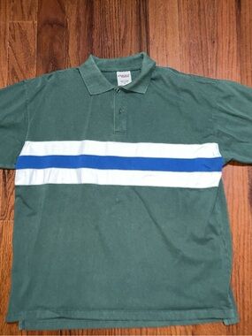 Men's Forest Green Polo with White and Blue Chest Stripe